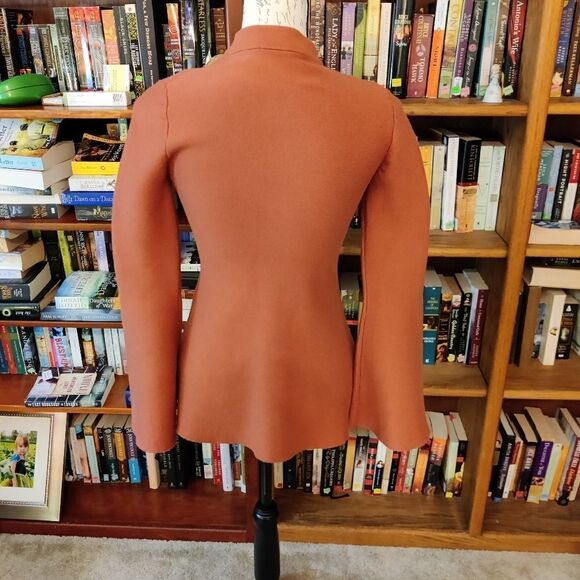 Keepsake burnt orange bell sleeve mock turtle heavy stretch knit sweater S euc - Picture 2 of 6
